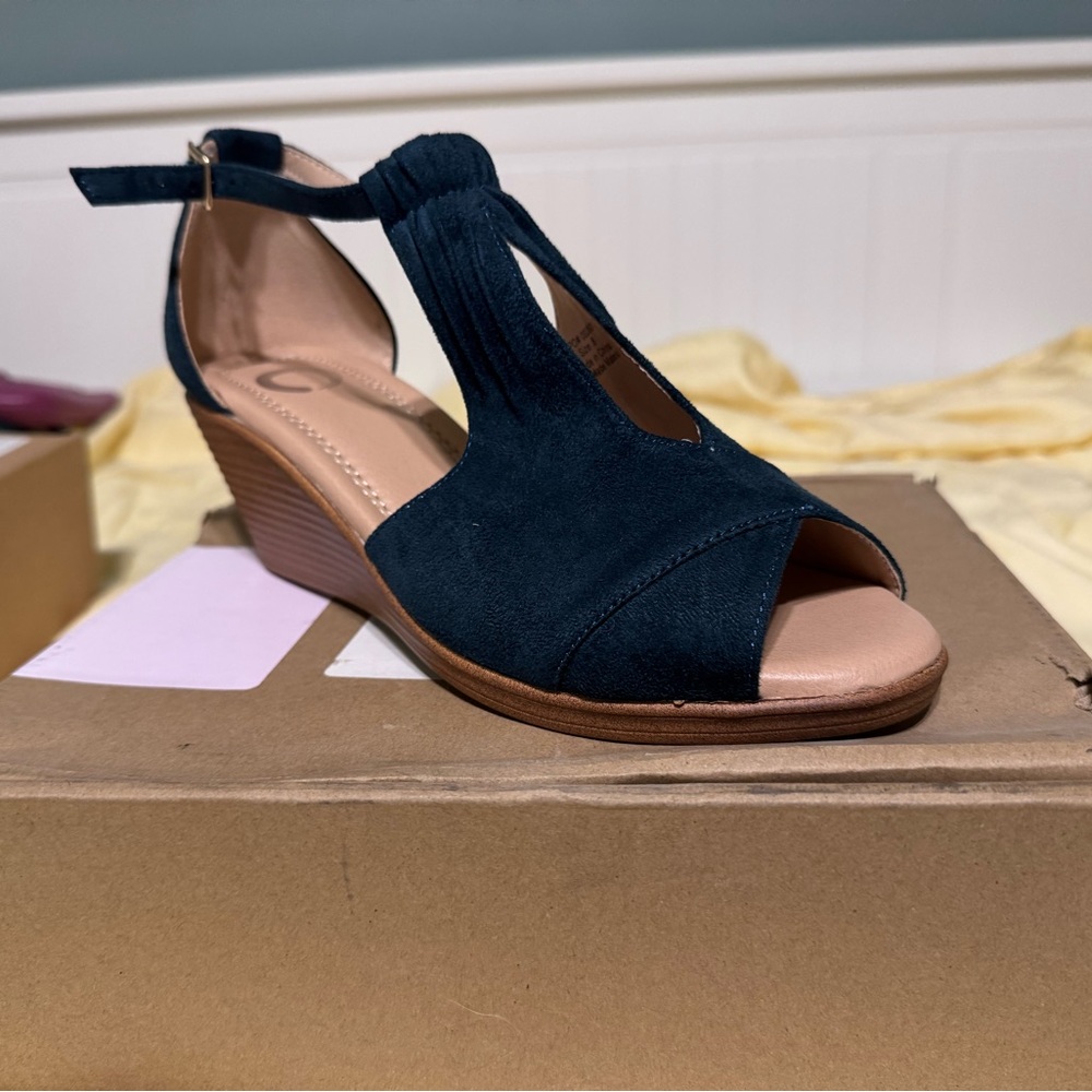 Kenzie Blue and Brown Wedge Sandals